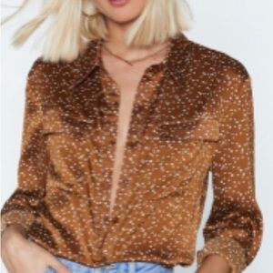Nasty Gal Satin button up Blouse, long sleeve -  size 4